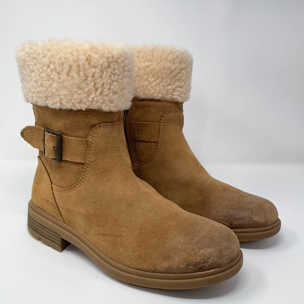 UGG Harrison Cuff Boot‎ Womens Size 7.5 Chestnut Suede Shearling Fleece Warm
